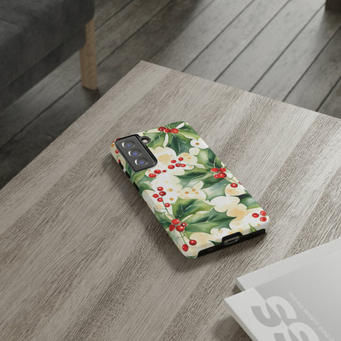 Christmas Holly on a Golden Background - Impact Resistant Phone Case